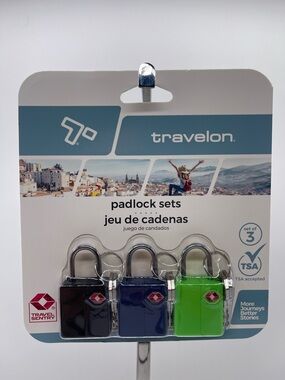 Travelon 3-Pack TSA Padlocks in Black, Blue & Green